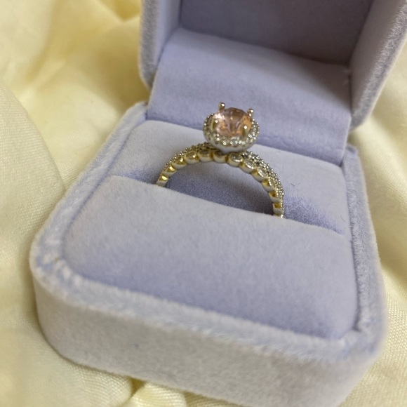 1.2 CT Morganite 925 Sterling Silver Ring with Eternity Band - Picture 6 of 15